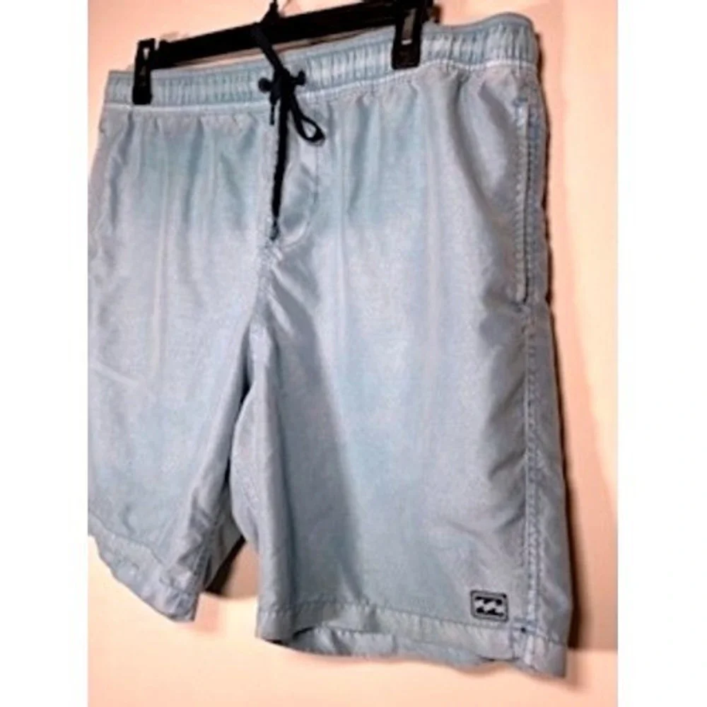 BILLABONG LayBacks Swim‎ Trunks Large Light Blue Elastic Waist Board Shorts Mens